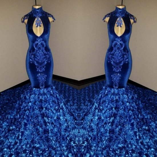 Bmbridal Royal Blue Mermaid Prom Dress With Flowers Velvet_1