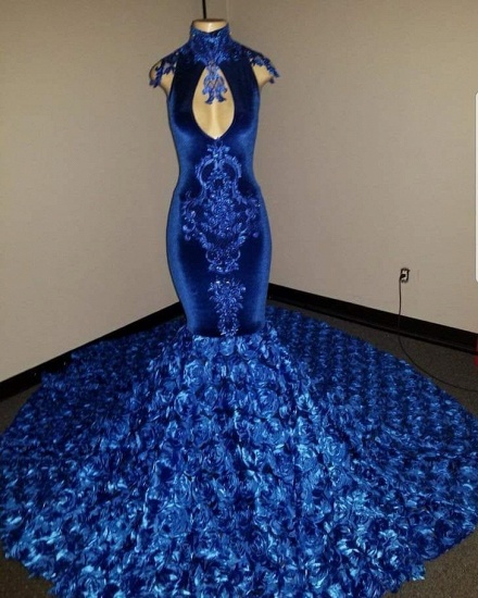 Bmbridal Royal Blue Mermaid Prom Dress With Flowers Velvet_2