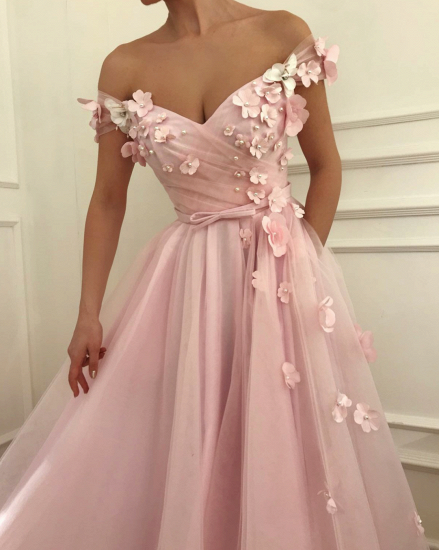 Bmbridal Pink Off-the-Shoulder Prom Dress Long With Flowers_3