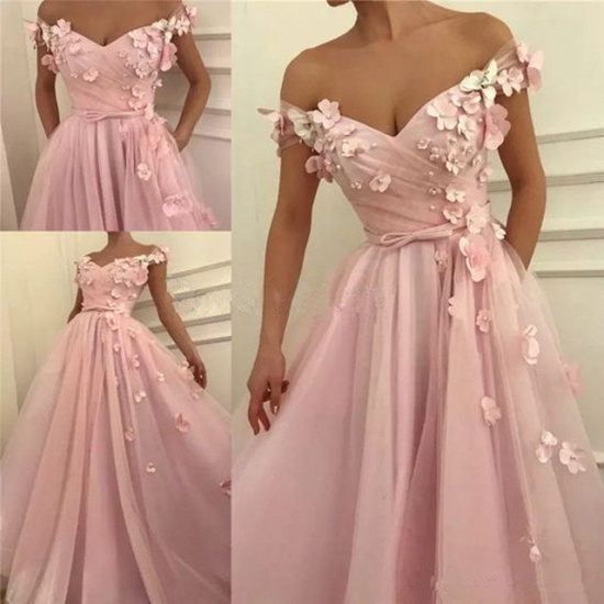 Bmbridal Pink Off-the-Shoulder Prom Dress Long With Flowers_4