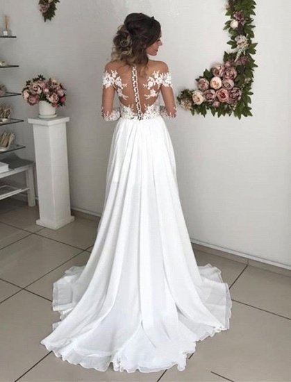 Bmbridal Long Sleeves Lace Beach Wedding Dress With Split Chiffon Bridal Gowns_3