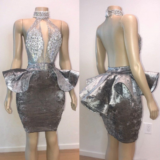Bmbridal Silver Grey Short Prom Dress Sleeveless With Beads_3