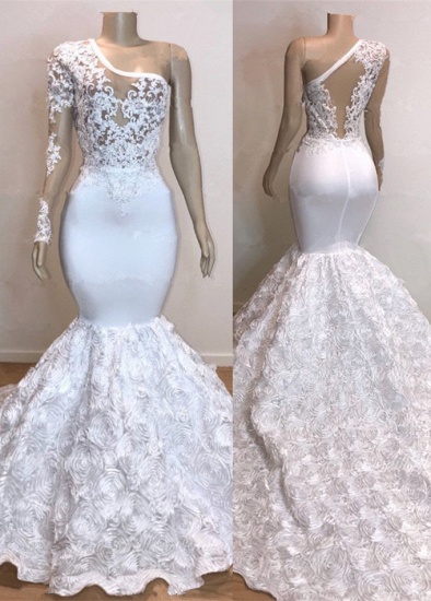 Bmbridal White Lace One Shoulder Prom Dress Lace With Flowers Bottom_1