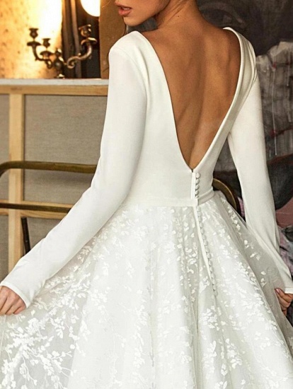 Glamorous Long Sleeve V-Neck Wedding Dress With Lace Appliques_4