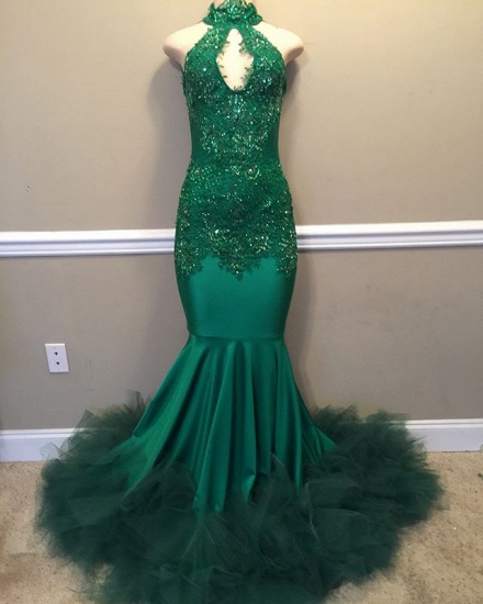 Bmbridal Dark Green Mermaid Prom Dress Sleeveless Appliques_2
