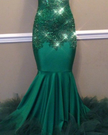 Bmbridal Dark Green Mermaid Prom Dress Sleeveless Appliques_3