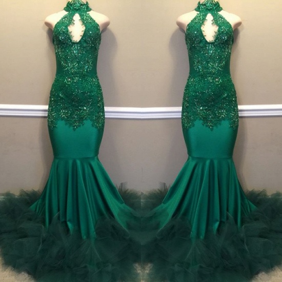 Bmbridal Dark Green Mermaid Prom Dress Sleeveless Appliques_4