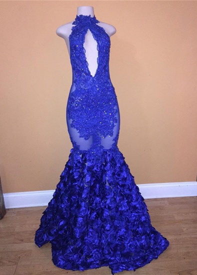 Bmbridal Royal Blue High Neck Prom Dress Mermaid With Appliques Flowers Bottom_2