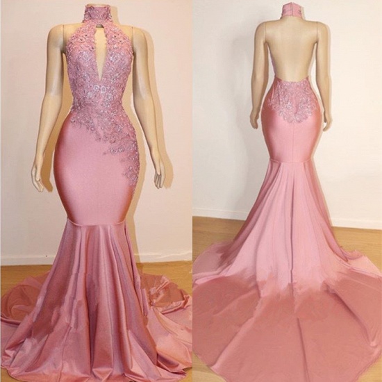 Bmbridal Pink Backless Mermaid Prom Dress With Appliques_3
