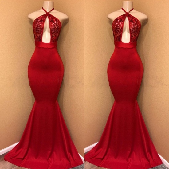 Bmbridal Halter Red Prom Dress Mermaid With Sequins_4