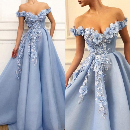 Bmbridal Off-the-Shoulder Blue Prom Dress Long With Flowers_5