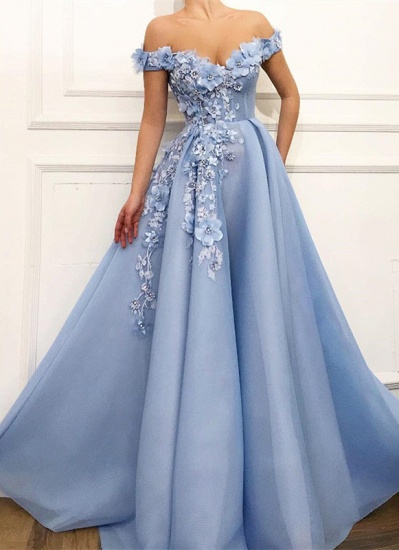 Bmbridal Off-the-Shoulder Blue Prom Dress Long With Flowers_2
