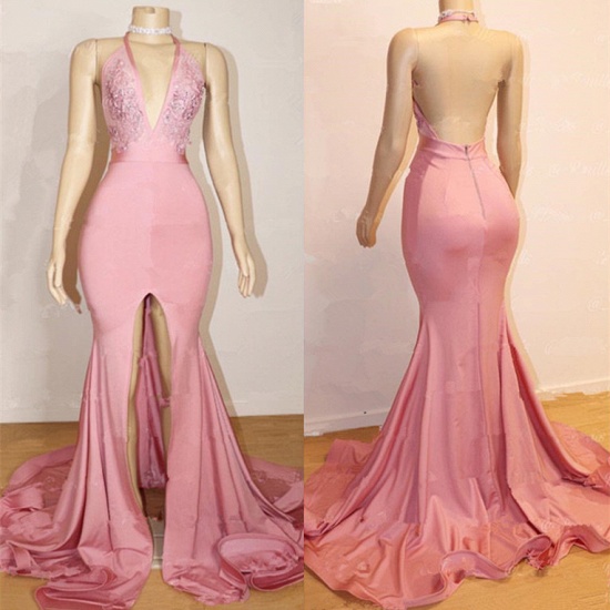 Bmbridal Backless Pink Prom Dress Mermaid Slit With Appliques_4