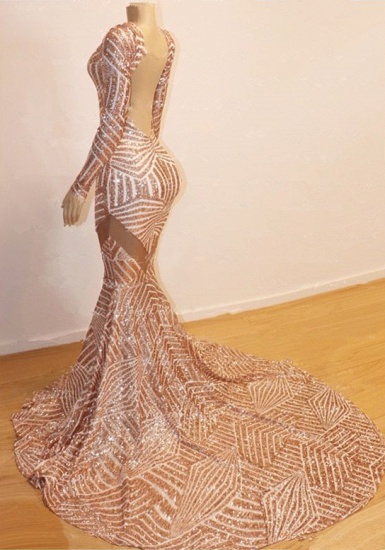 Bmbridal Long Sleeves Sequins Prom Dress Mermaid V-Neck_3
