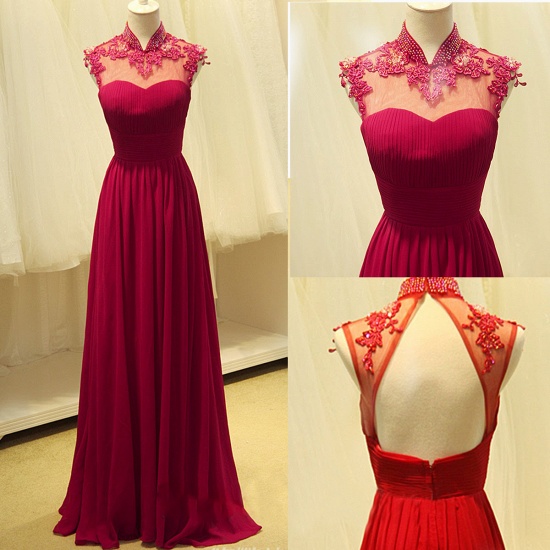 BMbridal Elegant Open Back Chiffon Prom Dress Long With Lace Appliques_4