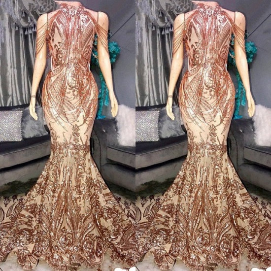 Bmbridal High Neck Prom Dress Mermaid Pailletten mit Quasten_3
