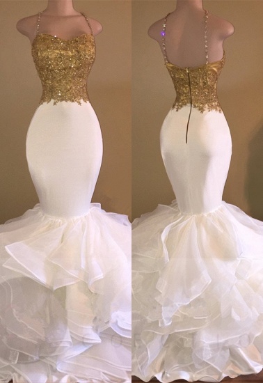 Bmbridal Gold and White Mermaid Prom Dress Sleeveless Long On Sale_1