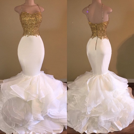 Bmbridal Gold and White Mermaid Prom Dress Sleeveless Long On Sale_3